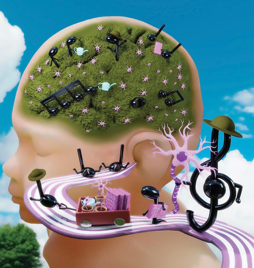 Editorial Journal Cover: ”Melodic Miracle Workers”; How Music Stimulates Neuronal Growth in Premature Infants 3D Model Sculpt made using Maya 2024, ZBrush, Nomad, &amp; Adobe Photoshop